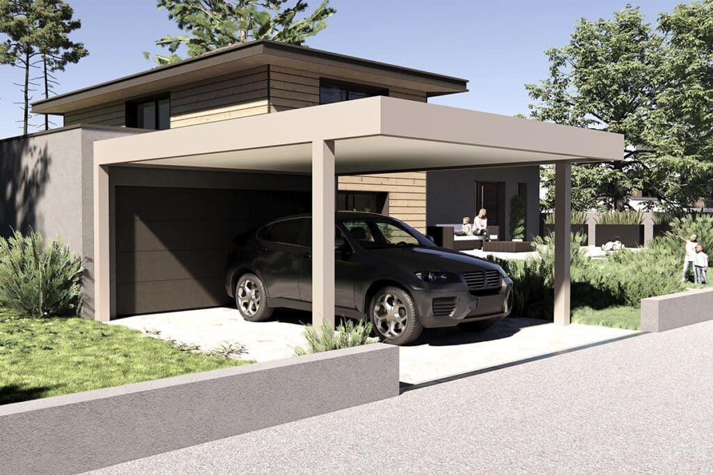Carport Royan : structure aluminium sur mesure - réalisation 2RM17