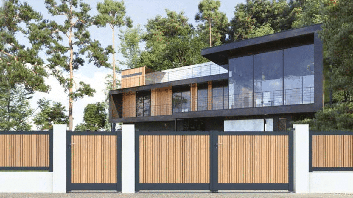 Portail aluminium effet bois faux-bois posé par 2RM17 à Royan