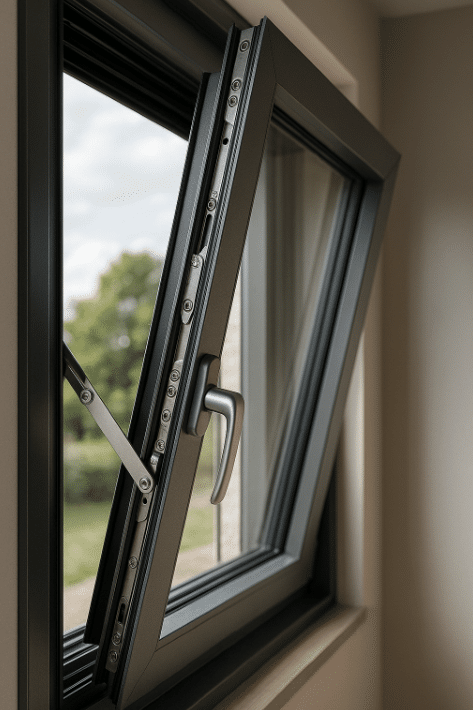 Fenêtre aluminium ouverte pour entretien et nettoyage