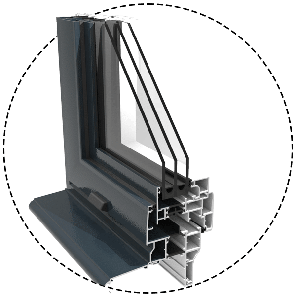 Détail du profilé aluminium à double vitrage isolant