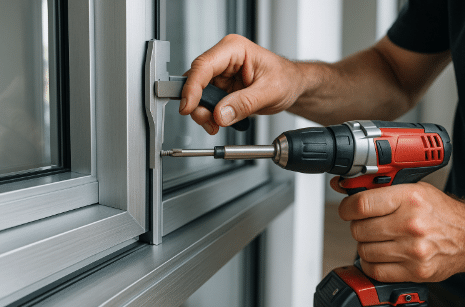 Installation d'une fenêtre aluminium avec perceuse